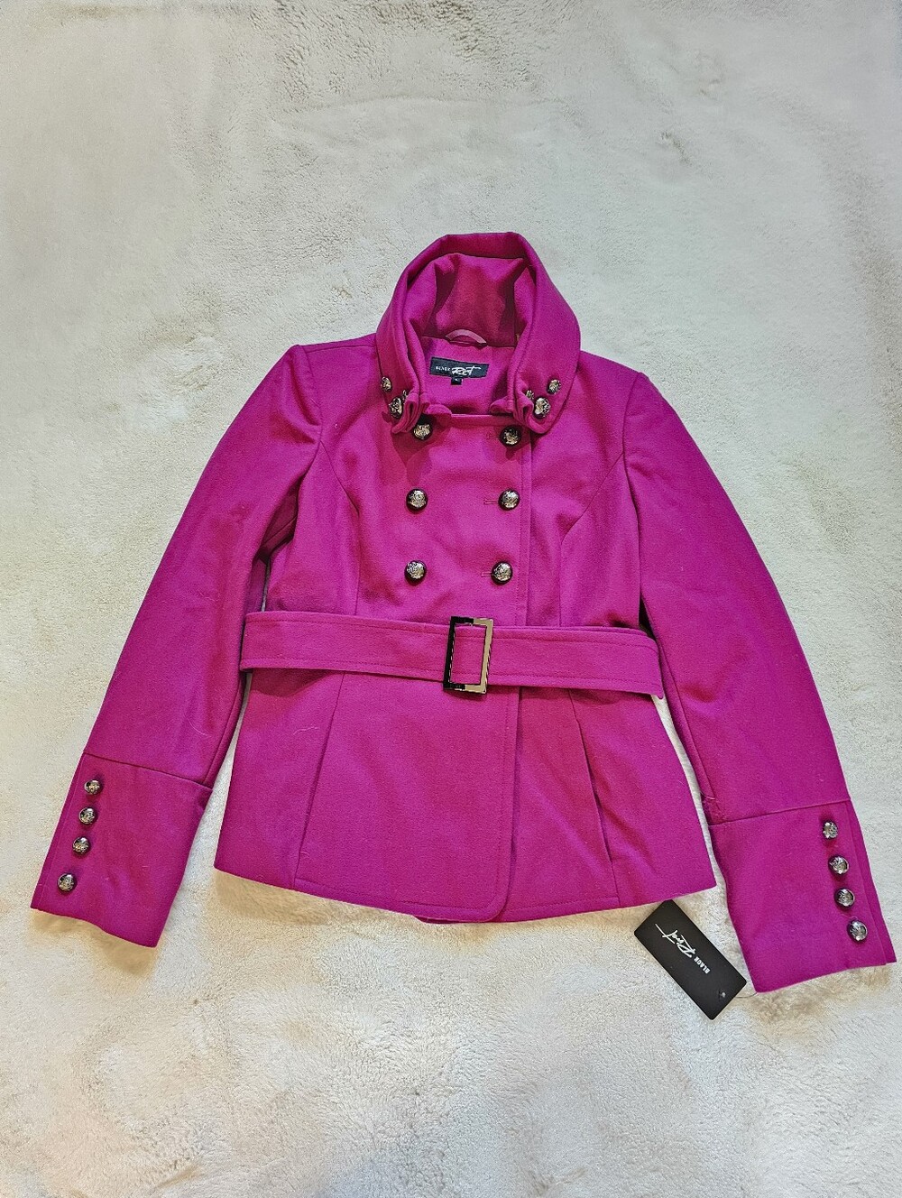New Black Rivet Magenta Wool Blend Double Breasted Jacket Size Large